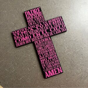 Our Father in Spanish Prayer Black and Pink Religious Wall Cross